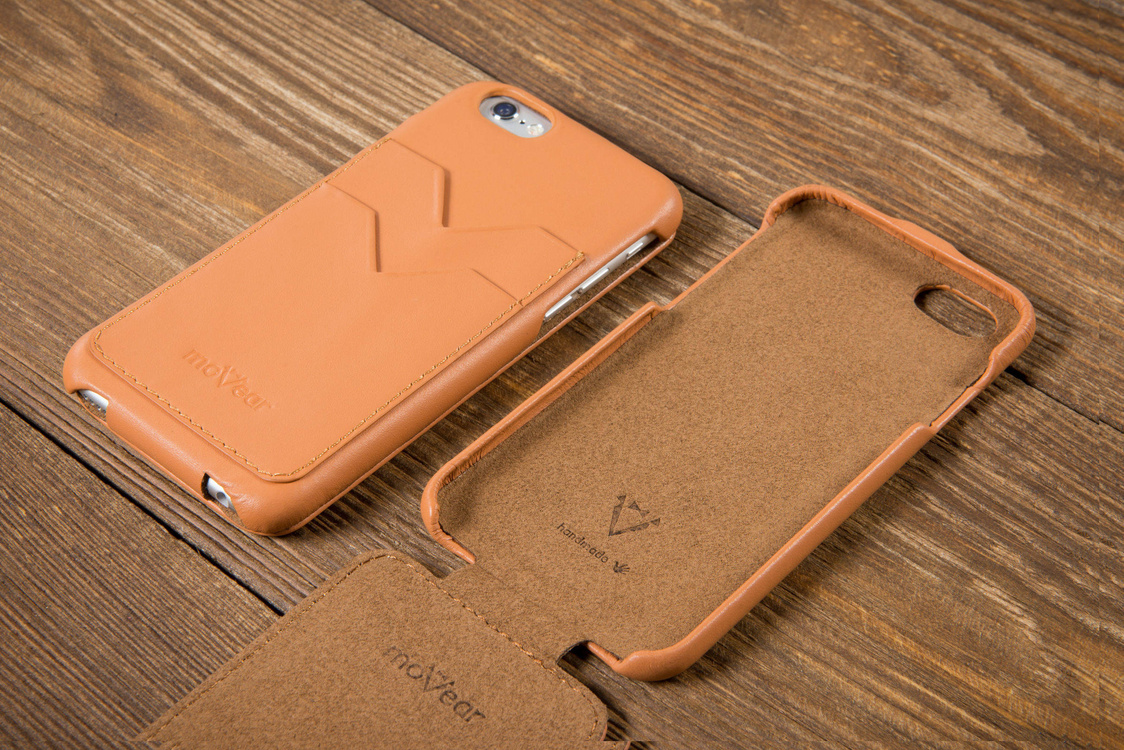 moVear flipDown C+ Leder-Hülle für Apple iPhone 6 / 6s | Glatte Ledercase, Cappuccino