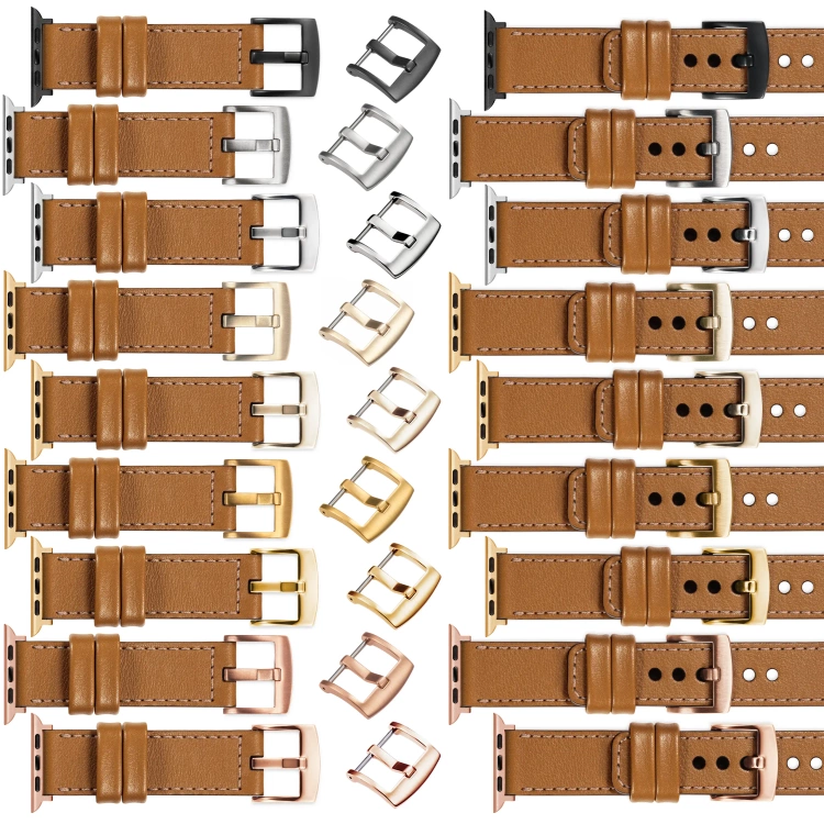 moVear Prestige C1 22mm Hellbraun Lederarmband für Apple Watch 10 / 9 / 8 / 7 / 6 / 5 / 4 / SE (42/41/40mm) | Hellbraun Nähte [Größen XS-XXL und Schnalle zur Auswahl]