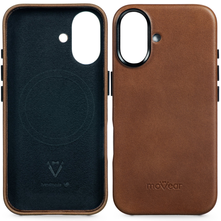 moVear [PRODUCT_MODEL] Lederrückseite für Apple iPhone 16 (6.1") | MagSafe kompatibel, Naturgeöltes Leder (Dunkelbraun)