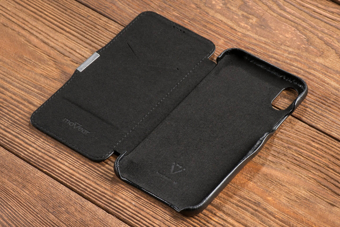 moVear flipSide C Leder Handyhülle für Apple iPhone Xs MAX (6.5") | Glattleder (Schwarz)
