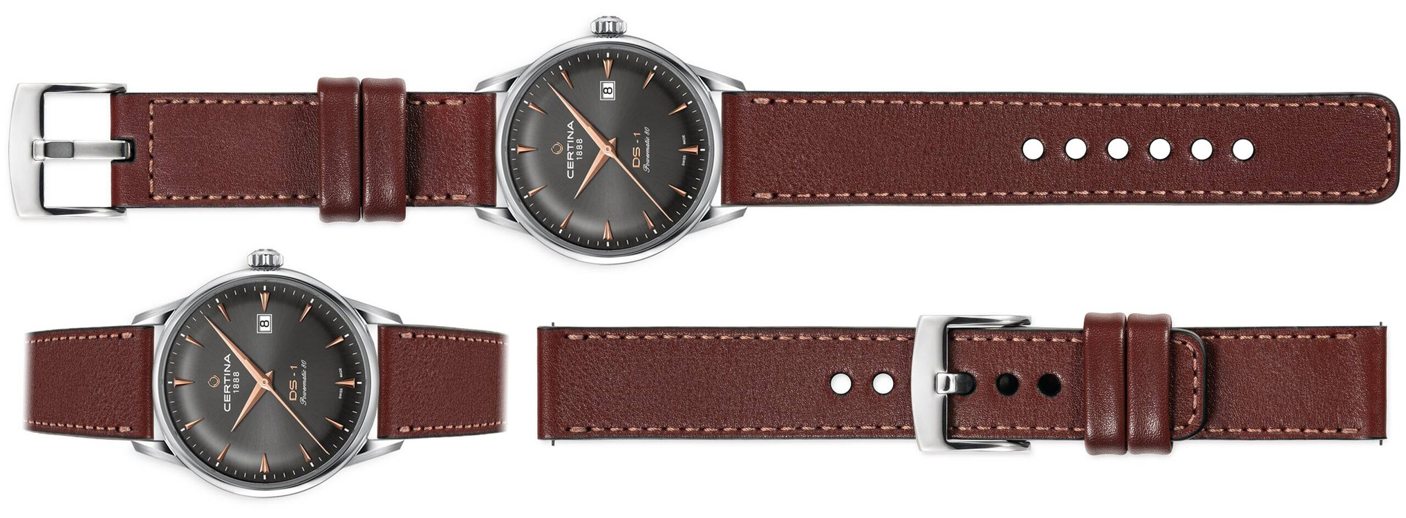 moVear Prestige C1 20mm Rotbraun Lederarmband für Certina DS-1 C029.807.16.081.01 | Rotbraun Nähte [Größen XS-XXL]