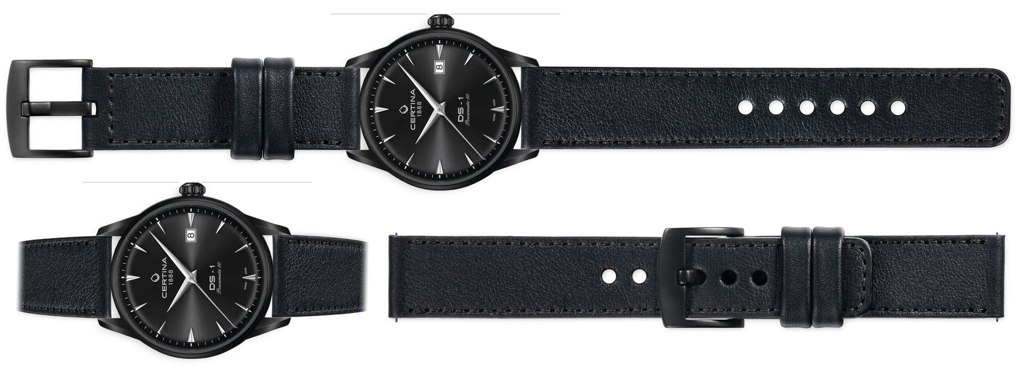 moVear Prestige C1 20mm Black Leather strap for Certina DS-1 C029.807.33.051.00 | Black stitching [sizes XS-XXL]