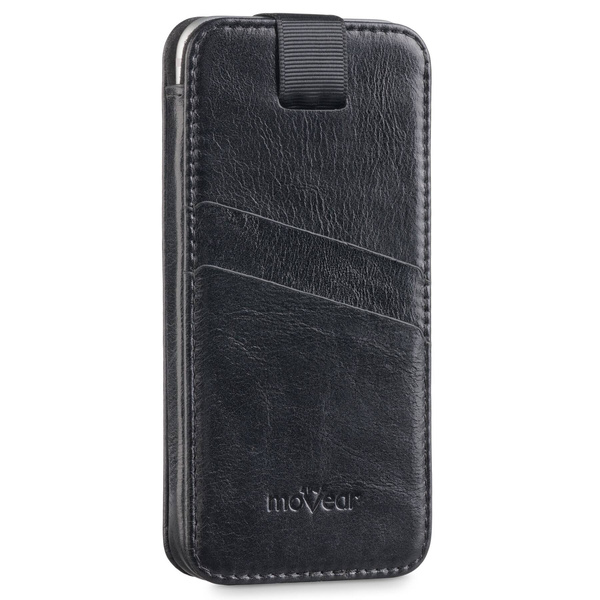 moVear pocketCase C+ Einschubtasche aus Leder für Apple iPhone 11 Pro MAX / Xs MAX / 11 / XR / 8/7/6 Plus | Vintage Leder (Schwarz)