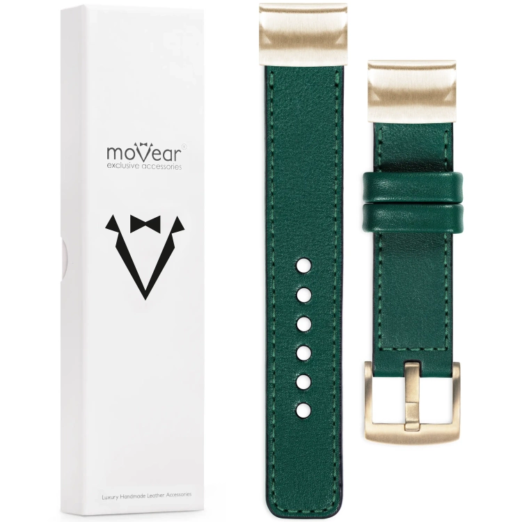 moVear Prestige C1 Leather strap for Garmin QuickFit 20mm (Fenix / Instinct - 43/42/40mm) Bottle green, Bottle green stitching [sizes XS-XXL and buckle to choose from]