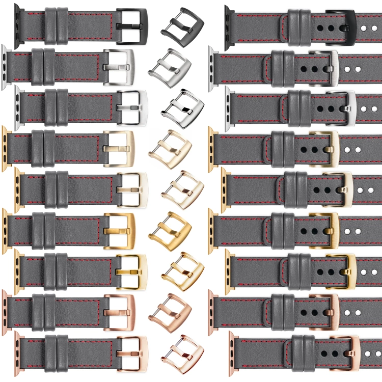 moVear Prestige C1 22mm Grau Lederarmband für Apple Watch 10 / 9 / 8 / 7 / 6 / 5 / 4 / SE (42/41/40mm) | Grau Nähte [Größen XS-XXL und Schnalle zur Auswahl]
