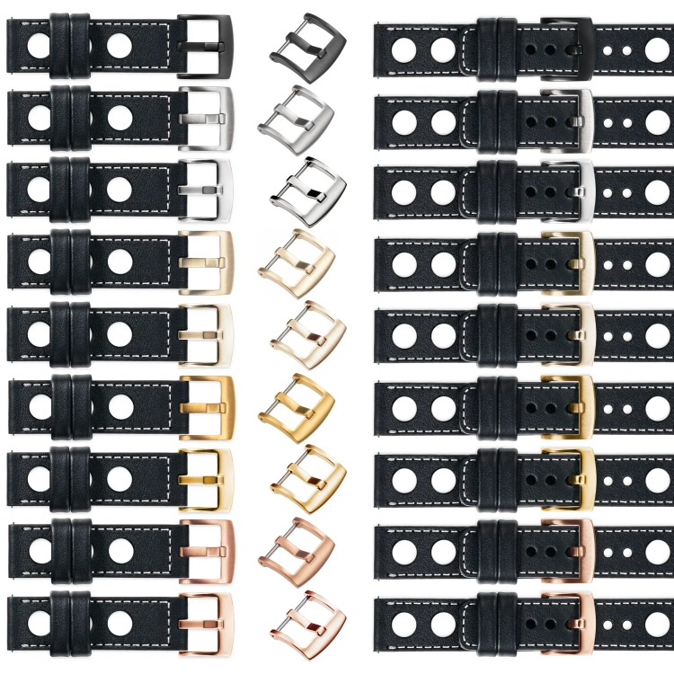 moVear Prestige R1 24mm leather watch strap | Black, Black stitching [sizes XS-XXL and buckle to choose from]