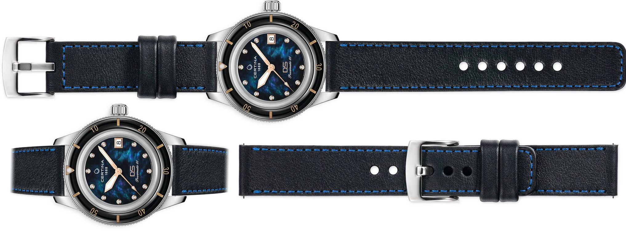 moVear Prestige C1 18mm Black Leather strap for Certina DS PH200M C036.207.18.126.00 | Black stitching [sizes XS-XXL]