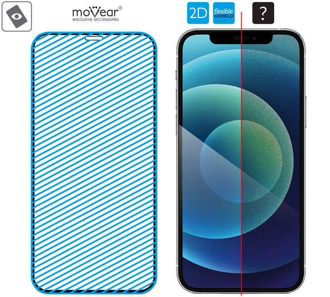 moVear flexible mSHIELD 2D for Apple iPhone 12 Pro / 12 (6.1"). Armored hybrid glass.