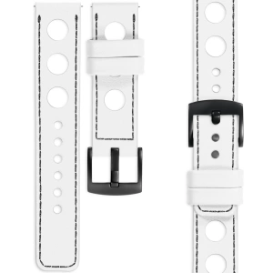 moVear Prestige R1 18mm White Leather strap for Garmin Vivoactive 4S, Venu 3S/2S, Vívomove 3S | White stitching [sizes XS-XXL and buckle to choose from]