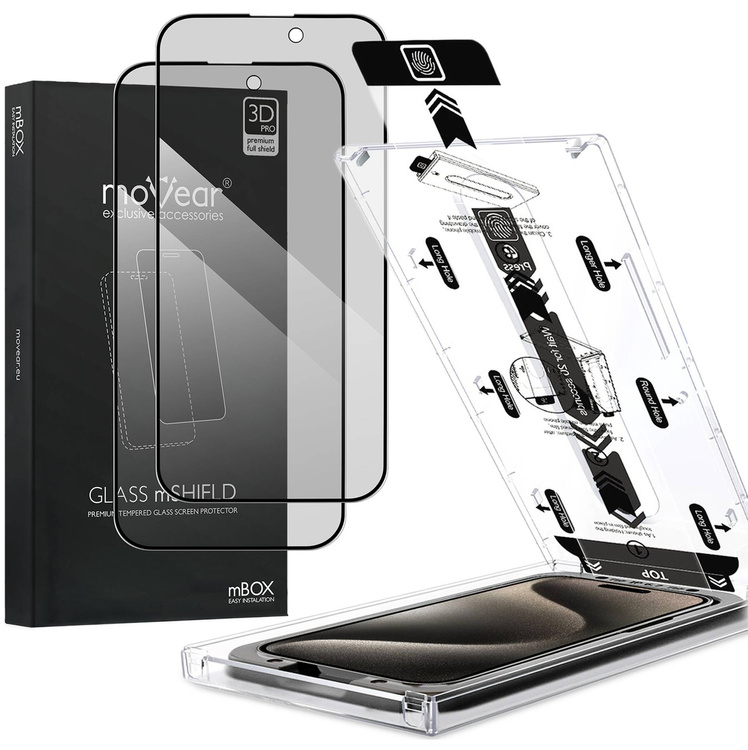 2 Stk. | moVear mBOX GLASS mSHIELD 3D PRO privacy für Apple iPhone 15 Pro (6.1") (Privatisieren, mit Applikator)