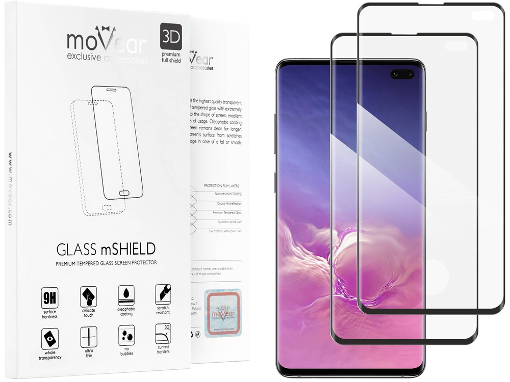 2 pcs. | moVear GLASS mSHIELD 3D for Samsung Galaxy S10+ (Plus) (6.4") (full screen protection)