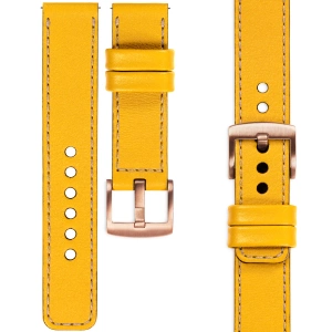 moVear Prestige C1 18mm Yellow Leather strap for Garmin Vivoactive 4S, Venu 3S/2S, Vívomove 3S | Yellow stitching [sizes XS-XXL and buckle to choose from]