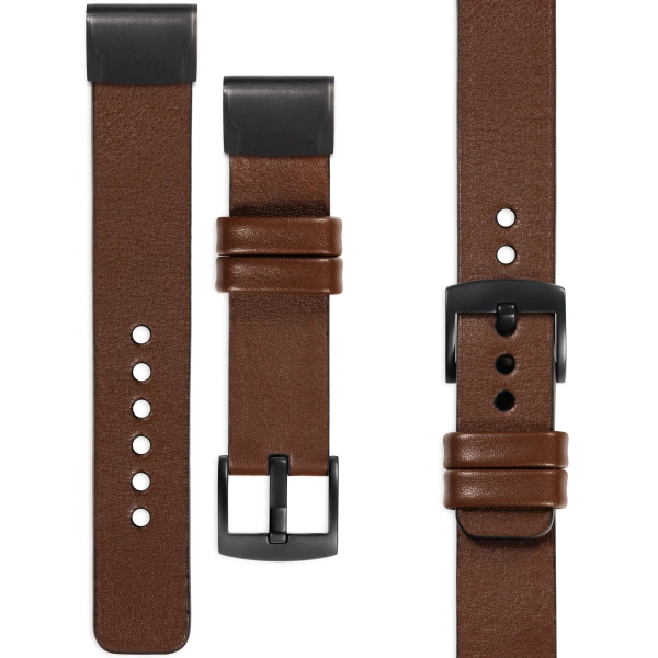 moVear Prestige S1 Lederarmband für Garmin QuickFit 26mm (Fenix / Epix / Quatix / Tactix / Enduro - 51mm) Dunkelbraun [Schließe nach Wahl]