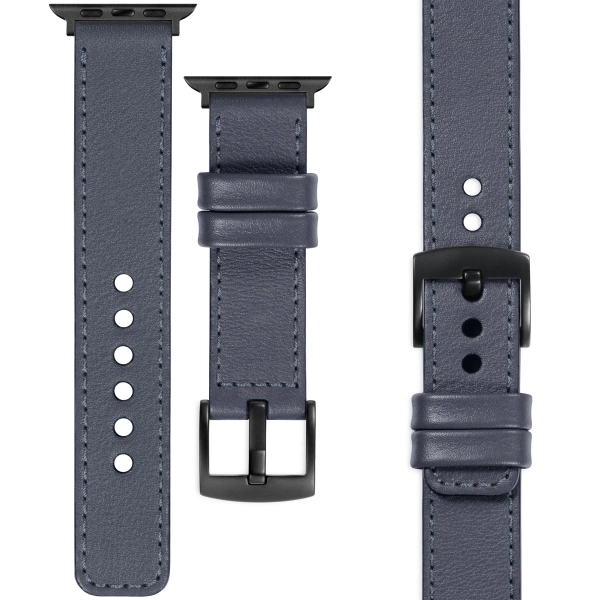 moVear Prestige C1 22mm Steel gray Leather strap for Apple Watch 10 / 9 / 8 / 7 / 6 / 5 / 4 / SE (46/45/44mm) & Ultra (49mm) | Steel gray stitching [sizes XS-XXL and buckle to choose from]