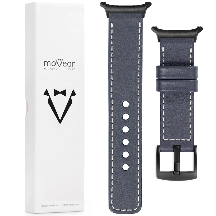 moVear Prestige C1 24mm Stahlgrau Lederarmband für Samsung Galaxy Watch Ultra | Stahlgrau Nähte [Größen XS-XXL und Schnalle zur Auswahl]