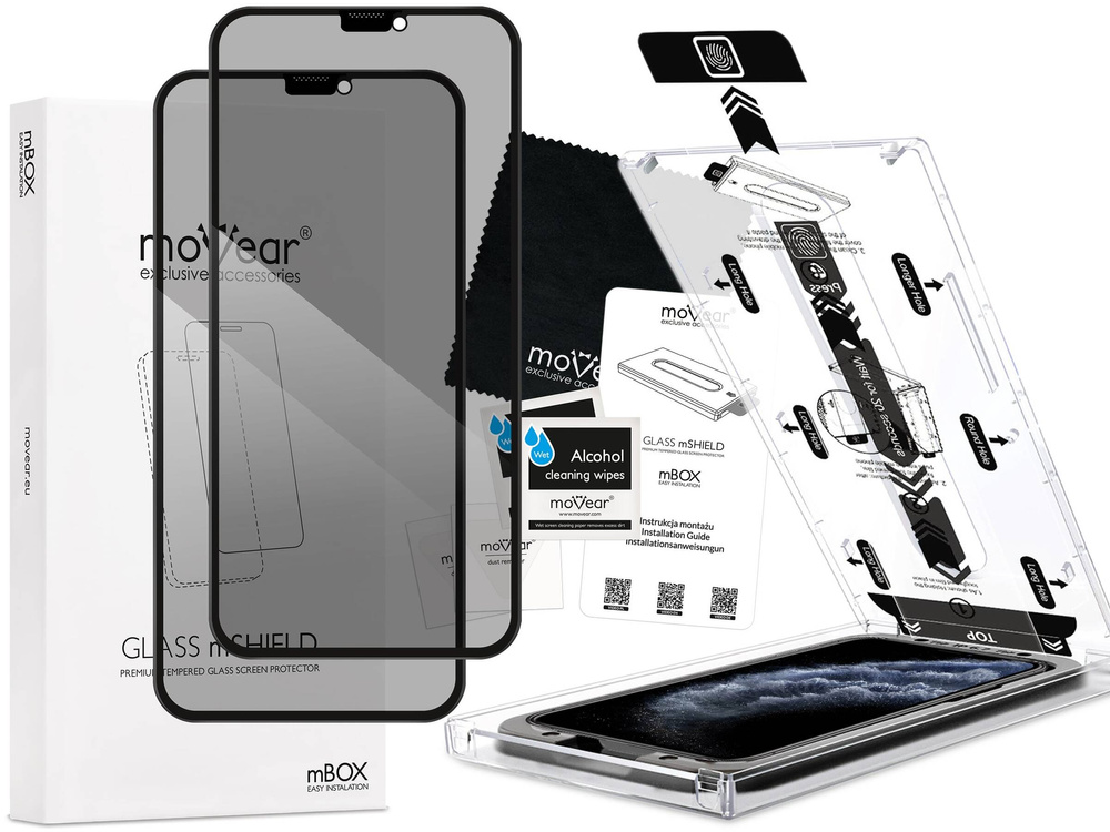 2 pcs. | moVear mBOX GLASS mSHIELD 2.5D MAX privacy for Apple iPhone 11 Pro / Xs / X (5.8") (Anti spy, with Applicator)