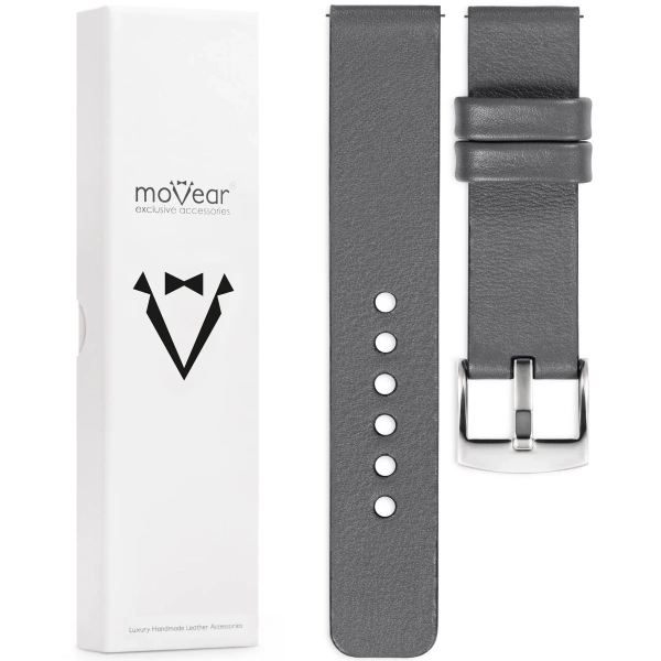 moVear Prestige S1 24mm Uhrenarmband aus Leder | Grau [Größen XS-XXL und Schnalle zur Auswahl]