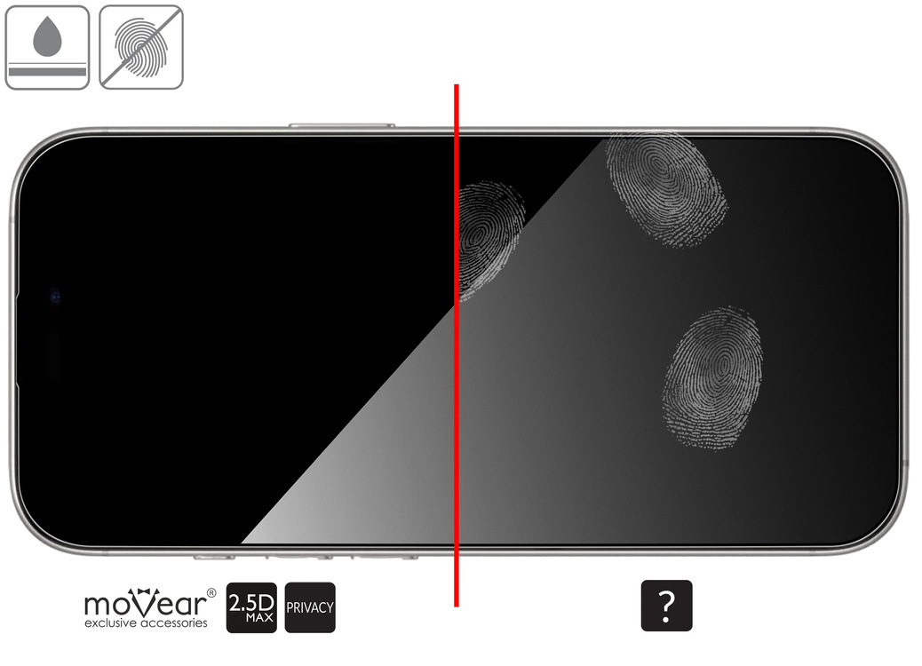 moVear mBOX GLASS mSHIELD 2.5D MAX privacy for Apple iPhone 17 Pro Max / 16 Pro Max (6.9") (Anti spy, with Applicator)