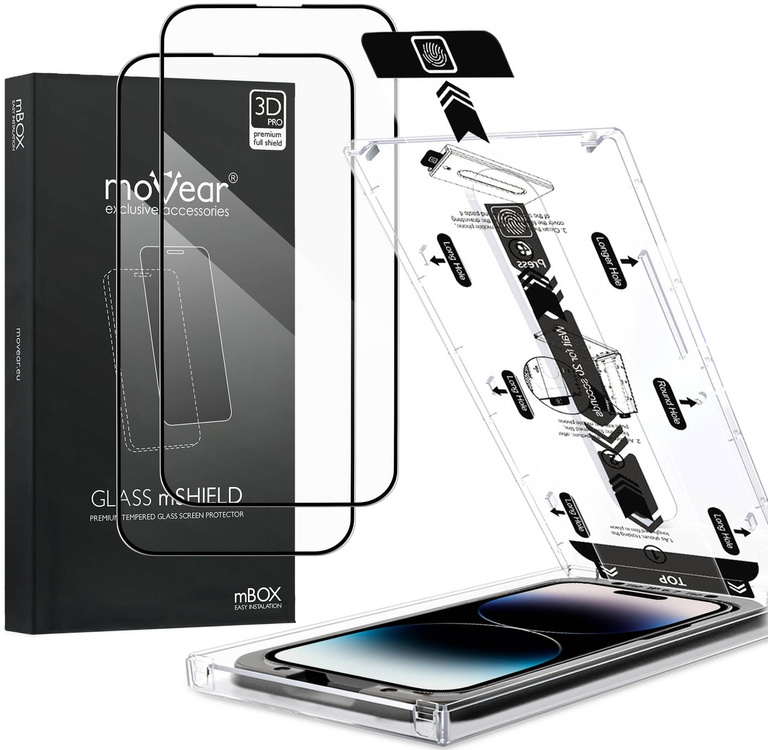 2 Stk. | moVear mBOX GLASS mSHIELD 3D PRO für Apple iPhone 14 Pro (6.1") (einfache Installation)