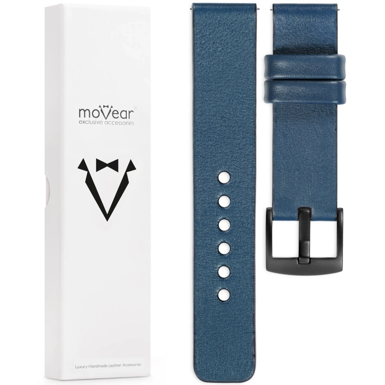 moVear Prestige S1 20mm Lederarmband für Samsung Galaxy Watch 7 / 6 / 5 / 4 / 3 & Pro / FE / Classic / Active Blaue Jeans [Schließe nach Wahl]