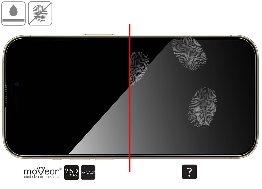 2 pcs. | moVear mBOX GLASS mSHIELD 2.5D MAX privacy for Apple iPhone 14 Pro (6.1") (Anti spy, with Applicator)