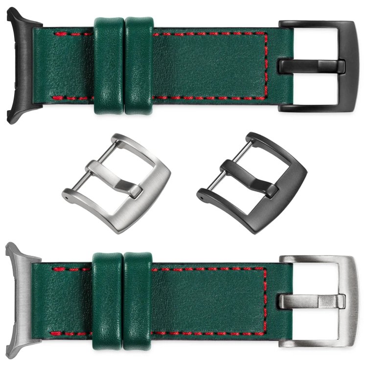 moVear Prestige C1 22mm Flaschengrün Lederarmband für Samsung Galaxy Watch Ultra | Flaschengrün Nähte [Größen XS-XXL und Schnalle zur Auswahl]