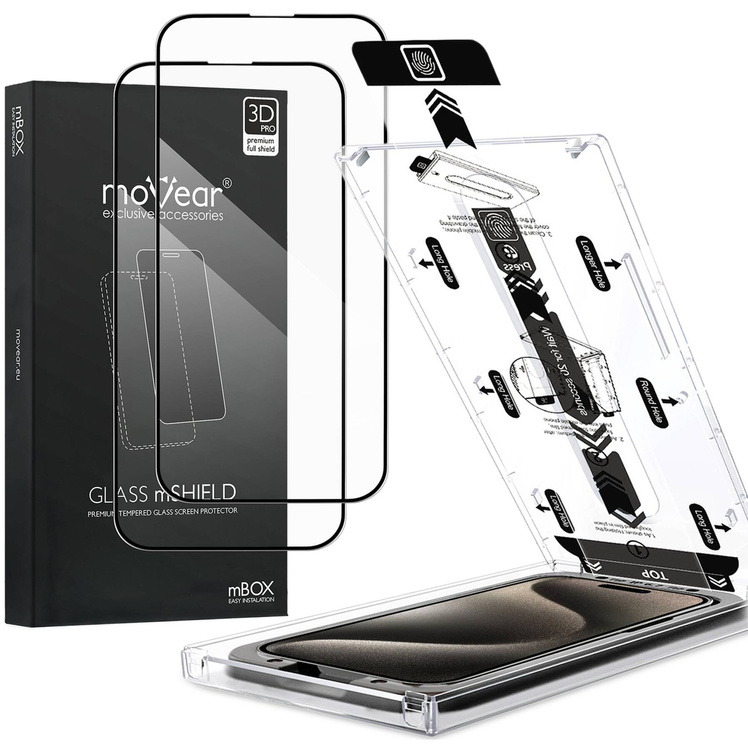 2 pcs. | moVear mBOX GLASS mSHIELD 3D PRO for Apple iPhone 15 Pro (6.1") (easy installation)
