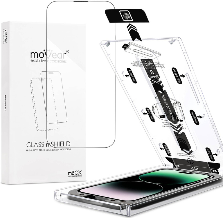 moVear mBOX GLASS mSHIELD 2.5D für Apple iPhone 14 Pro (6.1") (einfache Installation)