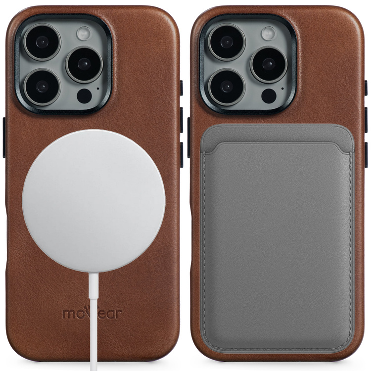 moVear [PRODUCT_MODEL] Lederrückseite für Apple iPhone 16 Pro (6.3") | MagSafe kompatibel, Naturgeöltes Leder (Dunkelbraun)