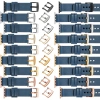 moVear Prestige S1 24mm Lederarmband für Apple Watch 10 / 9 / 8 / 7 / 6 / 5 / 4 / SE (46/45/44mm) & Ultra (49mm) Blaue Jeans [Adapter und Schnalle zur Auswahl]