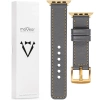moVear Prestige C1 22mm Grau Lederarmband für Apple Watch 10 / 9 / 8 / 7 / 6 / 5 / 4 / SE (42/41/40mm) | Grau Nähte [Größen XS-XXL und Schnalle zur Auswahl]