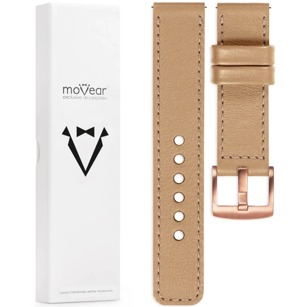 moVear Prestige C1 20mm Cappuccino Leather strap for Samsung Galaxy Watch 7 / 6 / 5 / 4 / 3 & Pro / FE / Classic / Active | Cappuccino stitching [sizes XS-XXL and buckle to choose from]