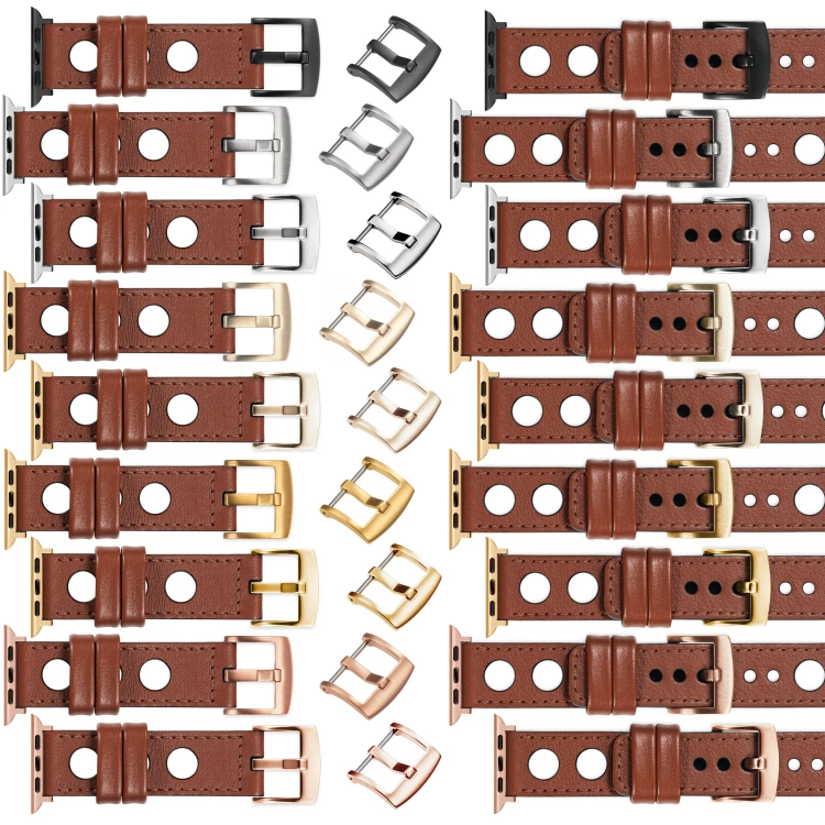 moVear Prestige R1 24mm Brown Leather strap for Apple Watch 10 / 9 / 8 / 7 / 6 / 5 / 4 / SE (46/45/44mm) & Ultra (49mm) | Brown stitching [sizes XS-XXL and buckle to choose from]