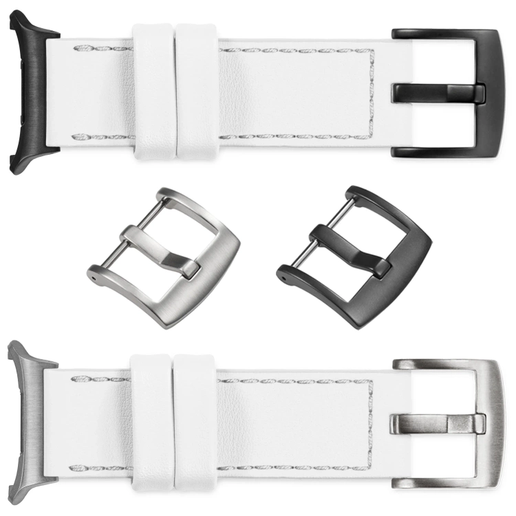 moVear Prestige C1 24mm Weiß Lederarmband für Samsung Galaxy Watch Ultra | Weiß Nähte [Größen XS-XXL und Schnalle zur Auswahl]