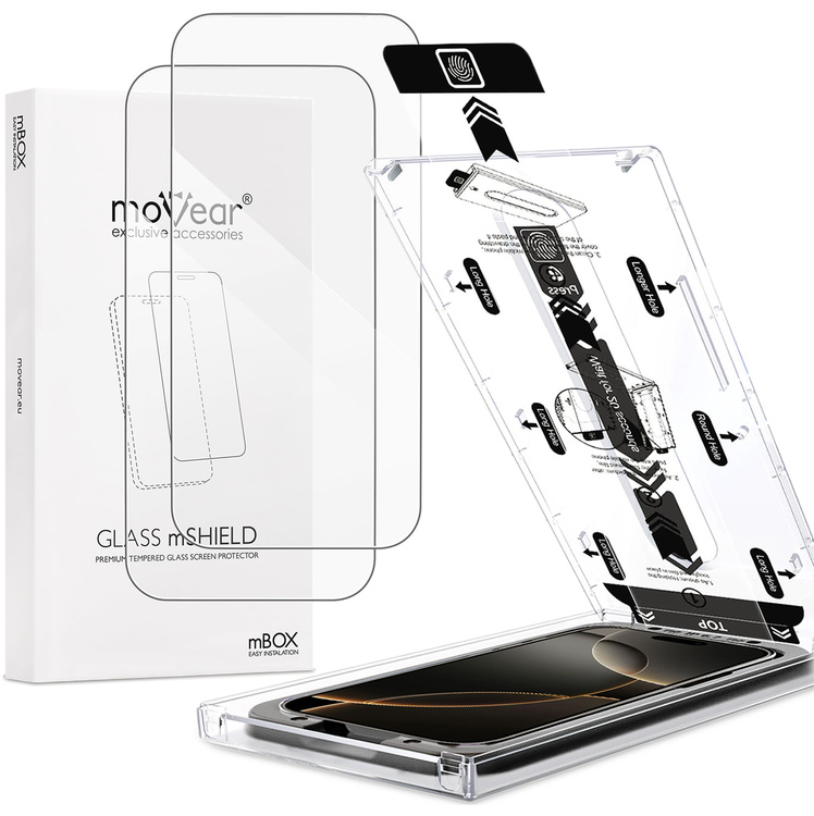 2 pcs. | moVear mBOX GLASS mSHIELD 2.5D for Apple iPhone 17 Pro / 17 / 16 Pro (6.3") (easy installation)