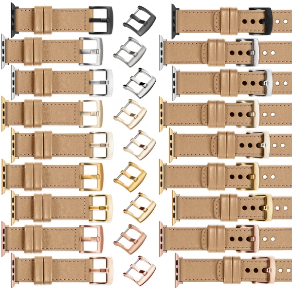 moVear Prestige C1 22mm Cappuccino Leather strap for Apple Watch 10 / 9 / 8 / 7 / 6 / 5 / 4 / SE (42/41/40mm) | Cappuccino stitching [sizes XS-XXL and buckle to choose from]