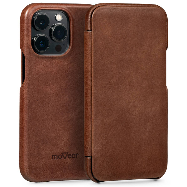 moVear flipSide S Leather slim case for Apple iPhone 13 Pro (6.1") | Smooth leather (Dark brown)