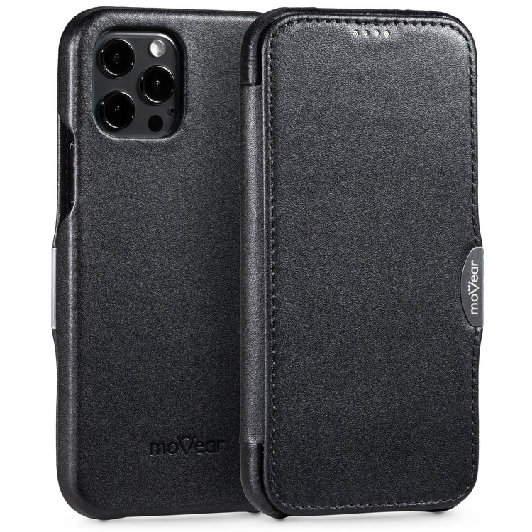 moVear flipSide C Leder Handyhülle für Apple iPhone 12 Pro / 12 (6.1") | Glattleder (Schwarz)