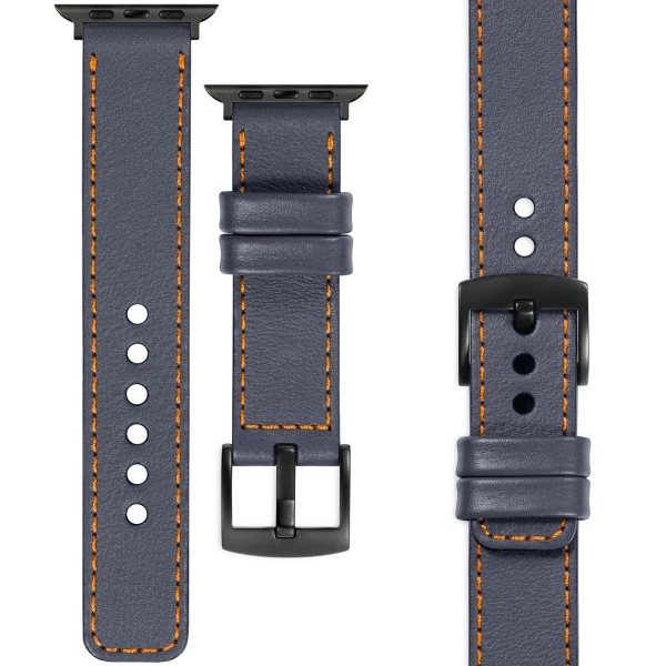 moVear Prestige C1 22mm Steel gray Leather strap for Apple Watch 10 / 9 / 8 / 7 / 6 / 5 / 4 / SE (42/41/40mm) | Steel gray stitching [sizes XS-XXL and buckle to choose from]