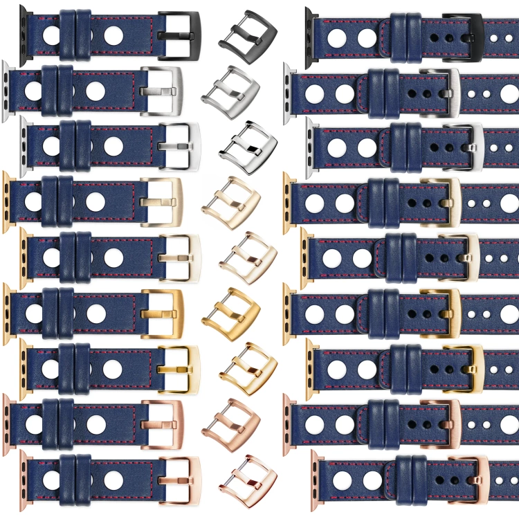 moVear Prestige R1 24mm Navy blau Lederarmband für Apple Watch 10 / 9 / 8 / 7 / 6 / 5 / 4 / SE (46/45/44mm) & Ultra (49mm) | Navy blau Nähte [Größen XS-XXL und Schnalle zur Auswahl]