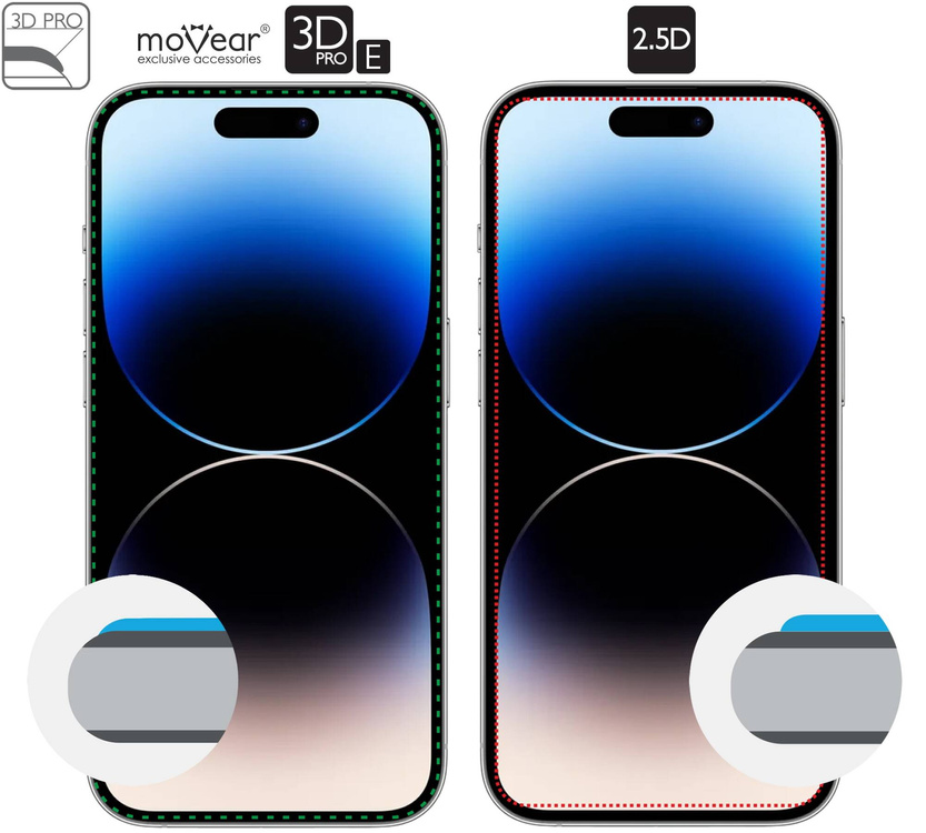 2 pcs. | moVear GLASS mSHIELD 3D PRO-E for Apple iPhone 14 Pro Max (6.7") (case friendly)