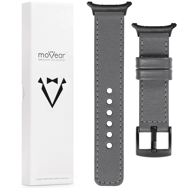 moVear Prestige C1 24mm Gray Leather strap for Samsung Galaxy Watch Ultra | Gray stitching [sizes XS-XXL and buckle to choose from]