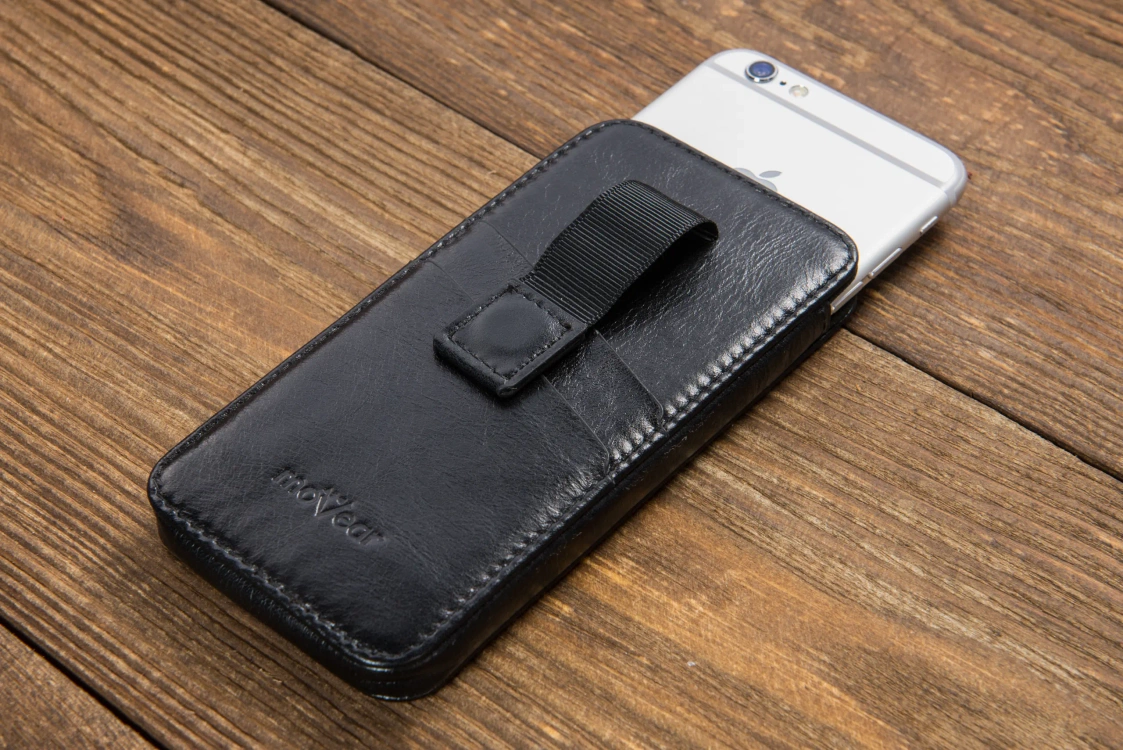 moVear pocketCase C+ Slide in leather Bag Pouch for Samsung rozmiar L (ok 160 x 79 x 8mm) | Vintage leather (Black)