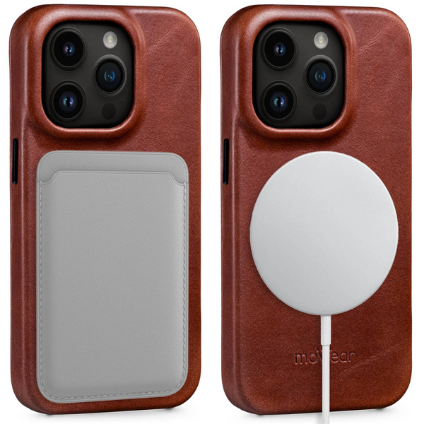 moVear flipSide 4S Leather slim case for Apple iPhone 14 Pro Max (6.7") | Natural oiled leather (Auburn brown)