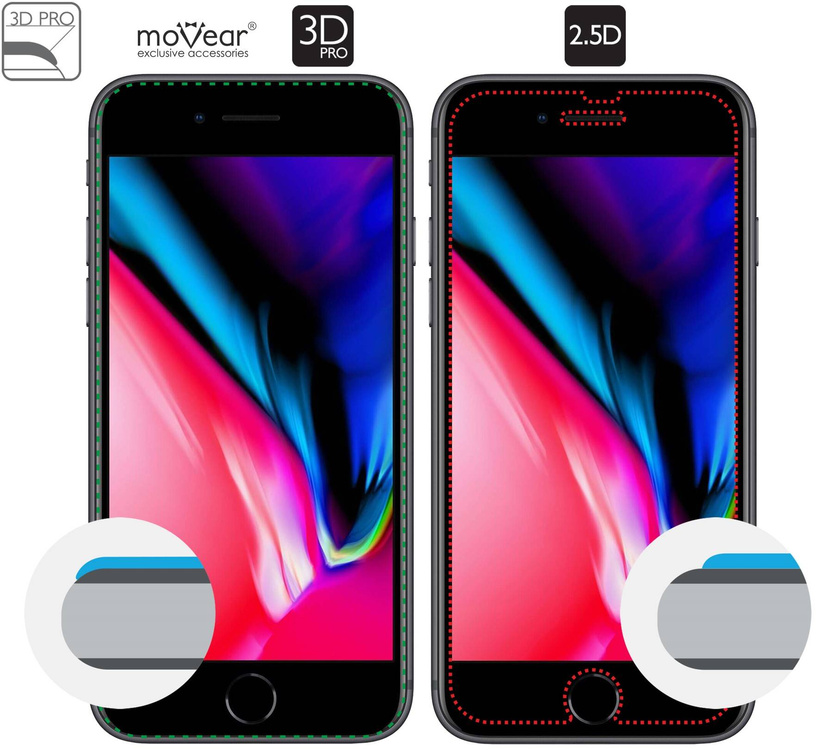 2 pcs. | moVear GLASS mSHIELD 3D PRO for Apple iPhone 8 / 7 (4.7") (full screen protection)