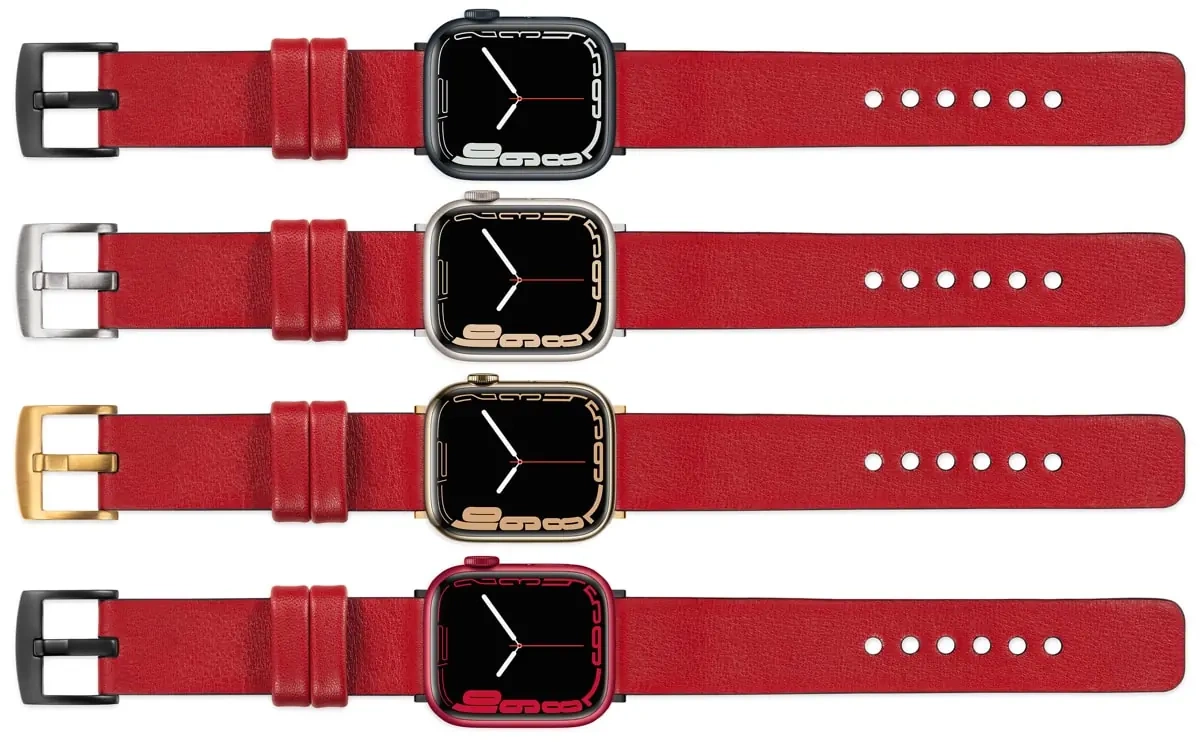 moVear Prestige S1 20mm Lederarmband für Apple Watch 10 / 9 / 8 / 7 / 6 / 5 / 4 / SE (42/41/40mm) Scharlachrot [Adapter und Schnalle zur Auswahl]