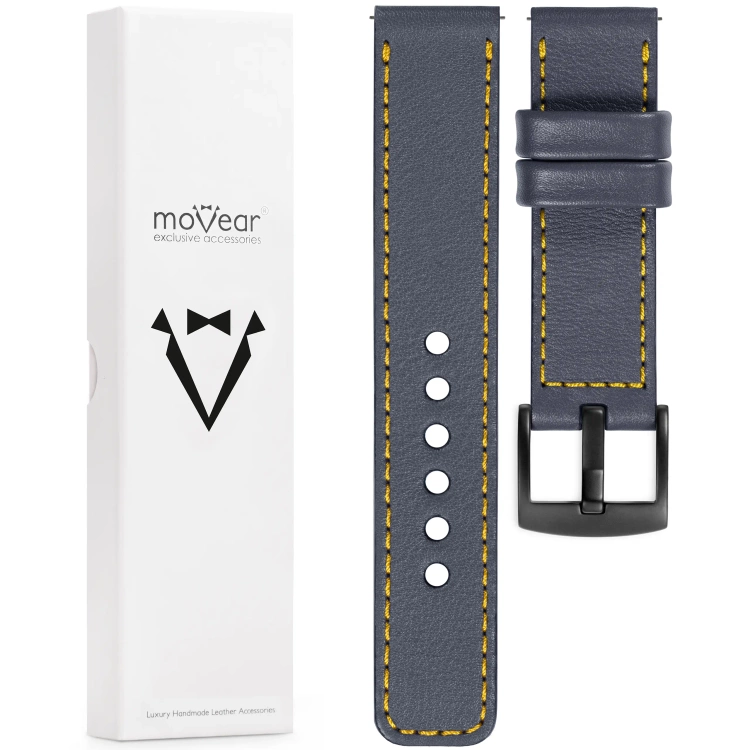 moVear Prestige C1 24mm Uhrenarmband aus Leder | Stahlgrau, Stahlgrau Nähte [Größen XS-XXL und Schnalle zur Auswahl]