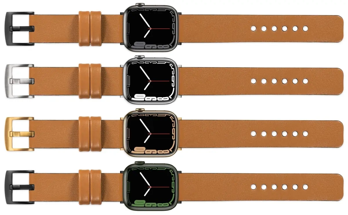 moVear Prestige S1 24mm Lederarmband für Apple Watch 10 / 9 / 8 / 7 / 6 / 5 / 4 / SE (46/45/44mm) & Ultra (49mm) Hellbraun [Adapter und Schnalle zur Auswahl]