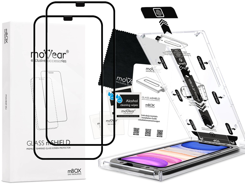 2 Stk. | moVear mBOX GLASS mSHIELD 2.5D MAX für Apple iPhone 11 / Xr (6.1") (einfache Installation)