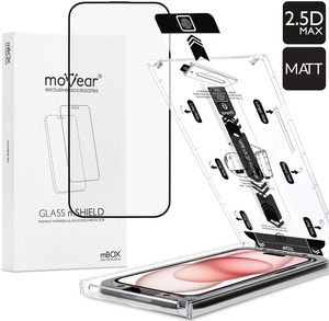 moVear mBOX GLASS mSHIELD 2.5D MAX MATT for Apple iPhone 16 / 15 (6,1") (case friendly, Anti-reflective, with Applicator)